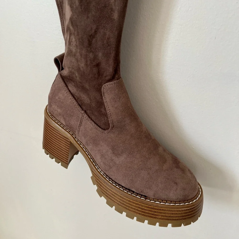 New MIA Daily Women Over The Knee Platform Taupe Tan Lug Sole Boot Women Size 7
